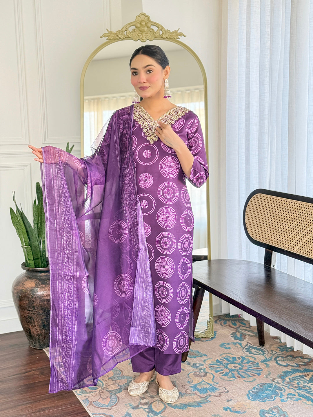 Wine Geometric Salwar Suit Set