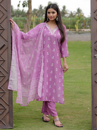 Mauve Embroidered Kurta Pant Set