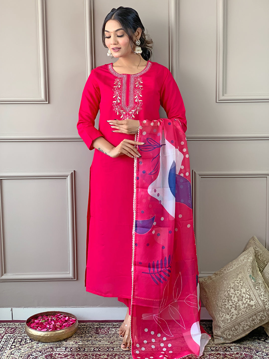 Rani Pink Embroidered Kurta Pant
