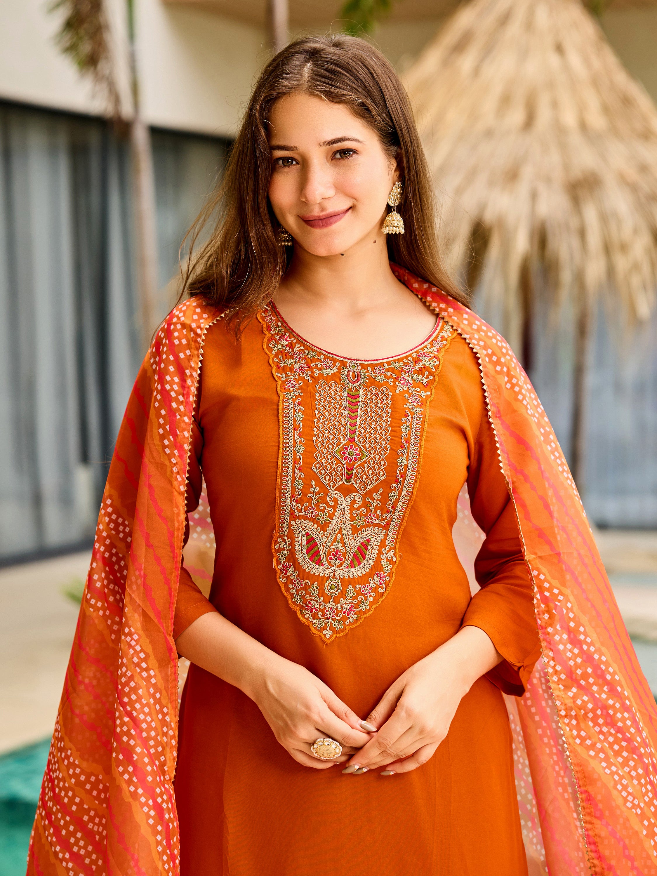 Sunset Aura Orange Viscose Silk Kurta Set