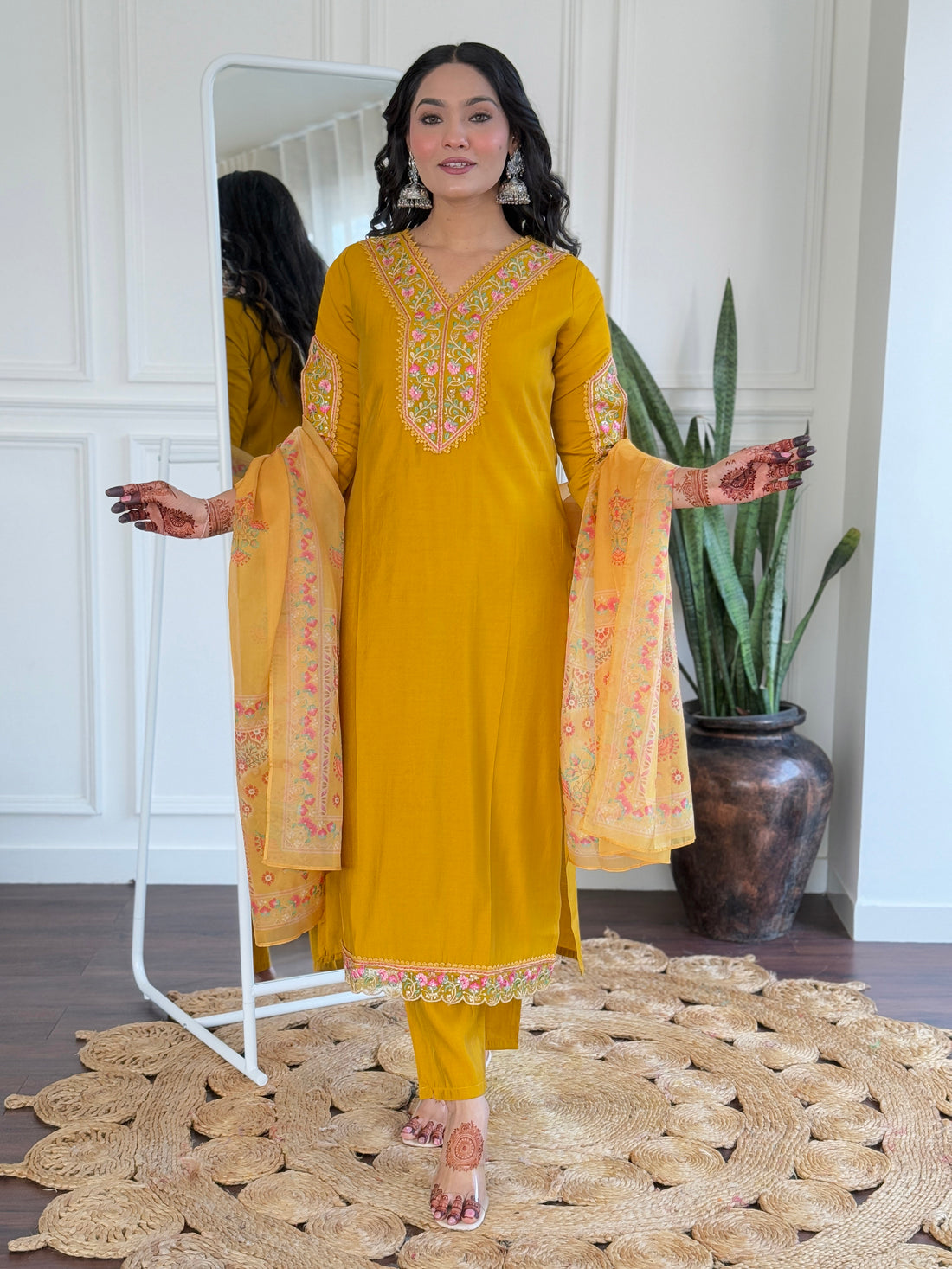 Yellow Heritage Embroidered Kurta Pant Set