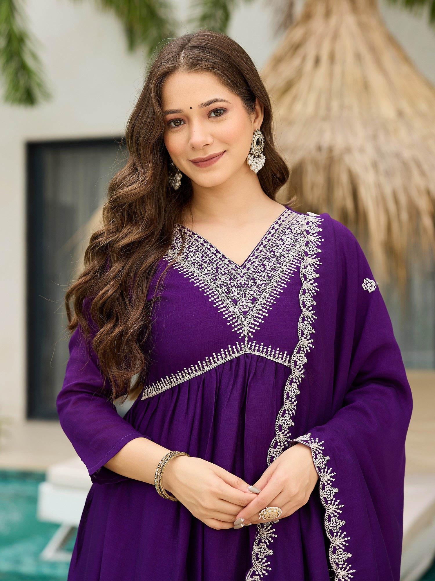Royal Wine Embroidered Kurta Pant