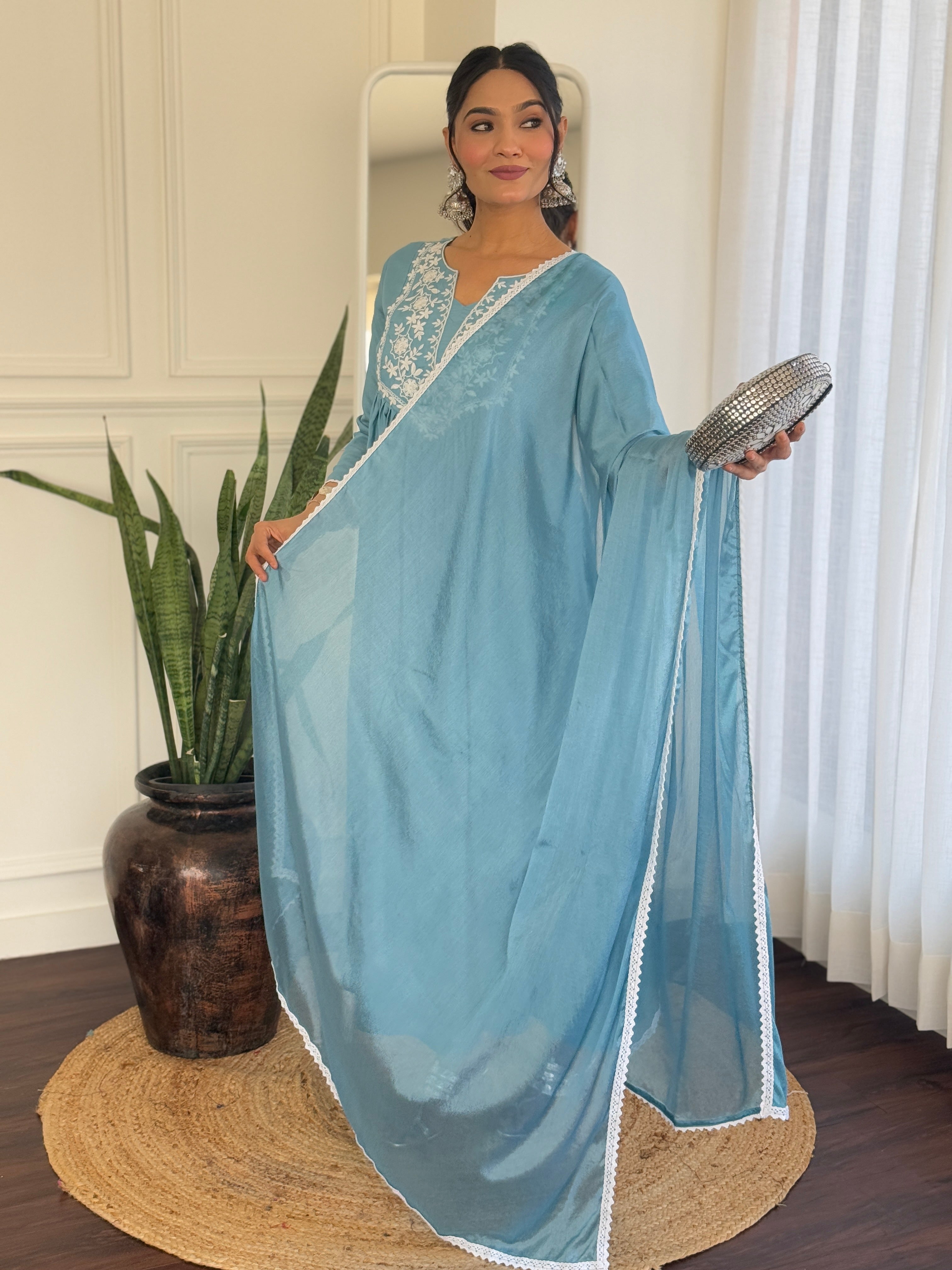 Sky Whisper Vichitra Kurta Pant Set