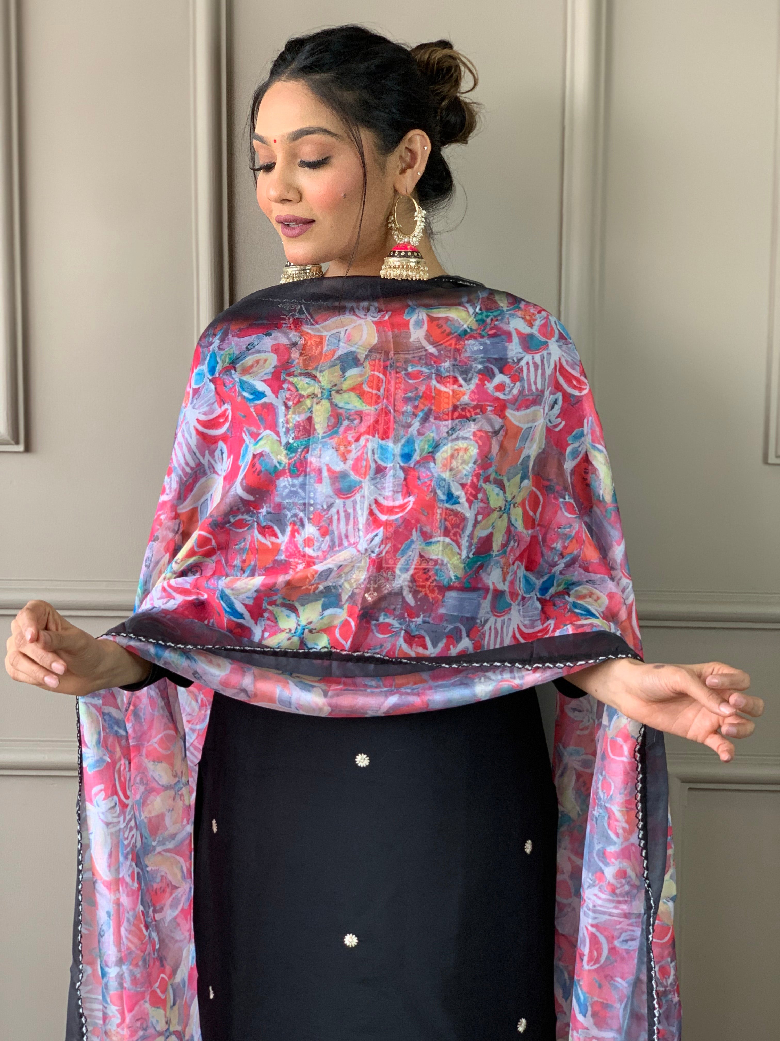 Midnight Black Floral Kurta Set