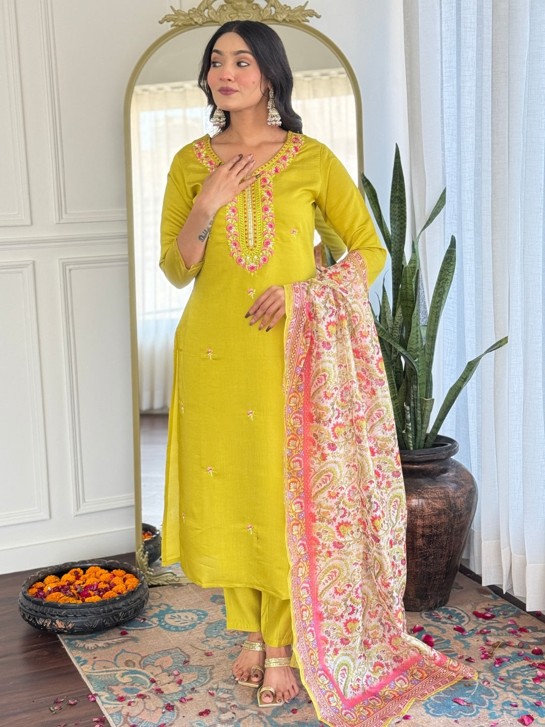 Golden Glow Viscose Silk Kurta Suit Sets