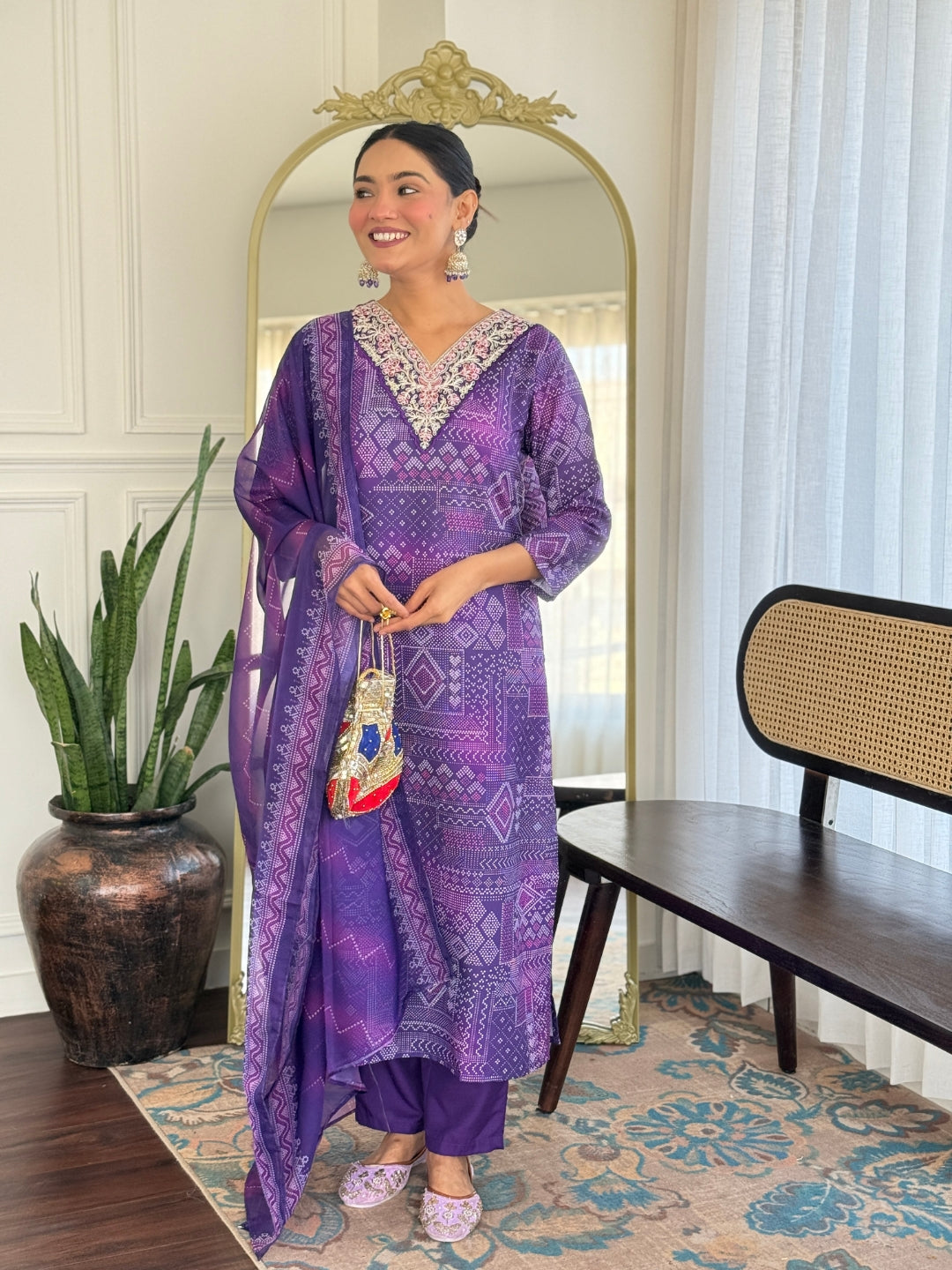 Royal Purple Geometric Print Salwar Suit Set