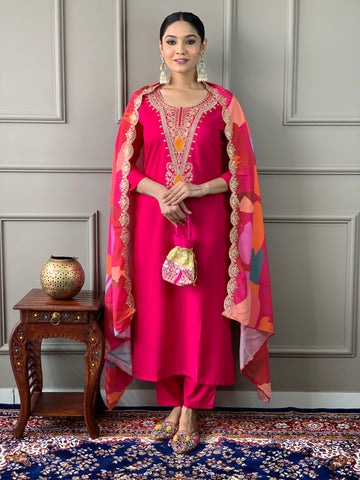 Pink Embroidered Kurta Set