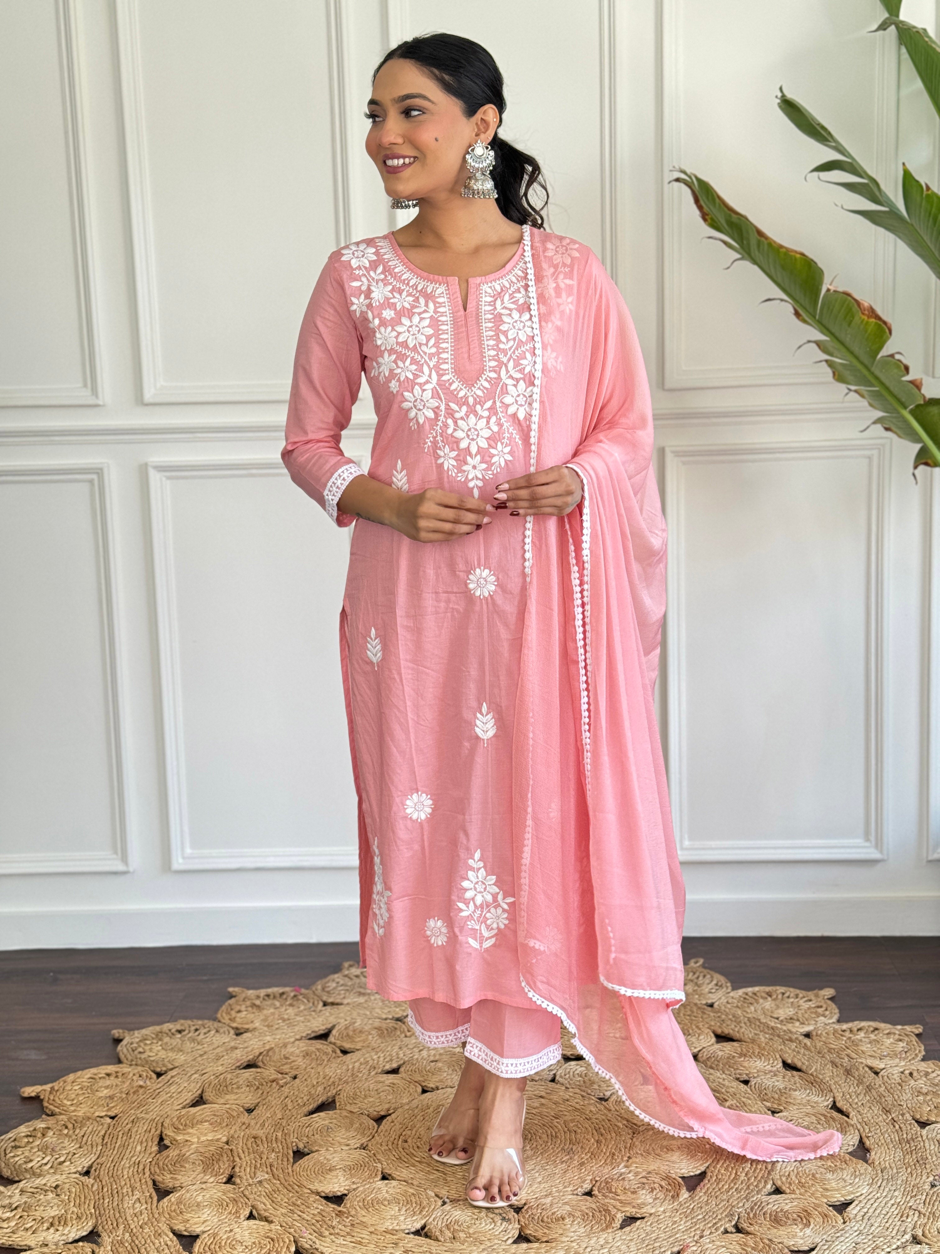Pink Floral Embroidered Kurta Pant