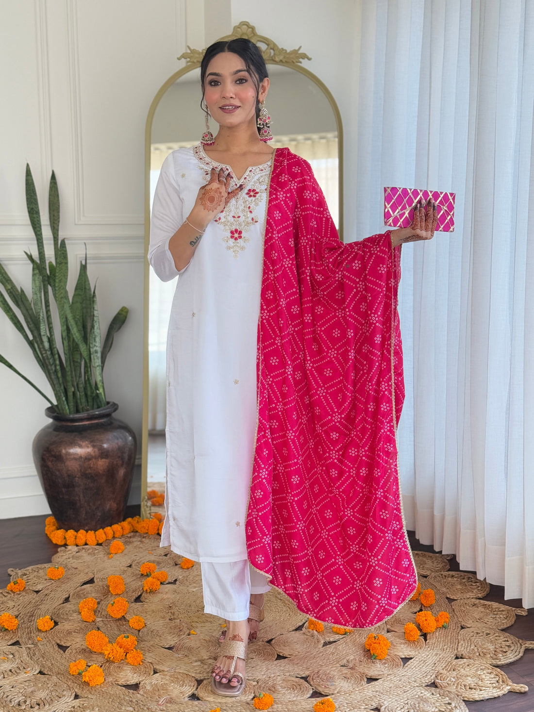 White Embroidered Kurta Pant Set