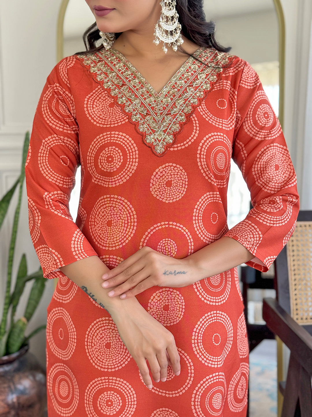 Rust Orange Geometric Salwar Suit Set