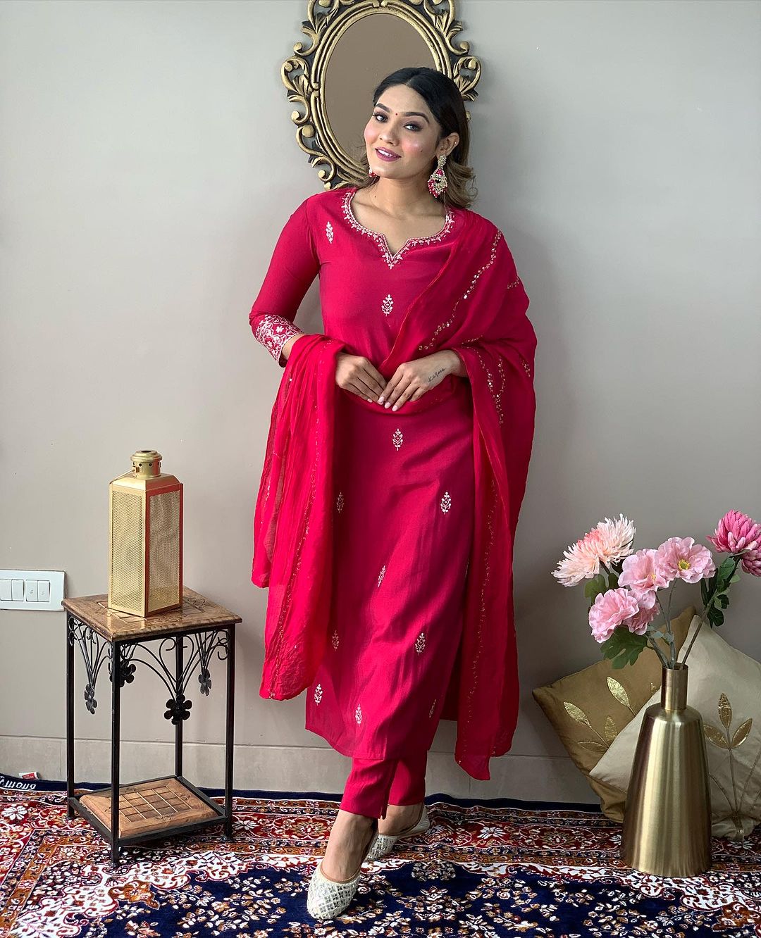 Ruby Red Embroidered Kurta Set