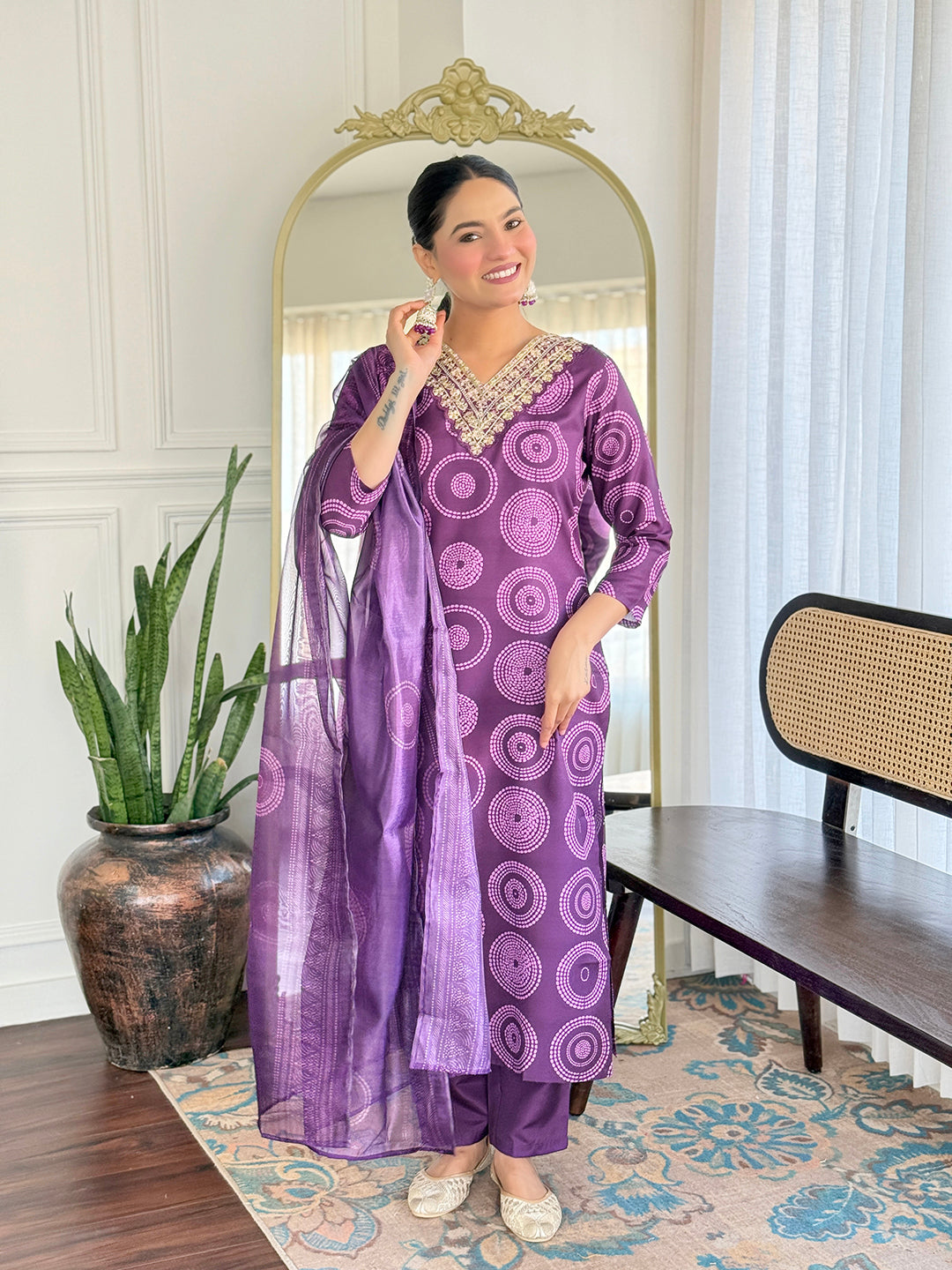 Wine Geometric Salwar Suit Set