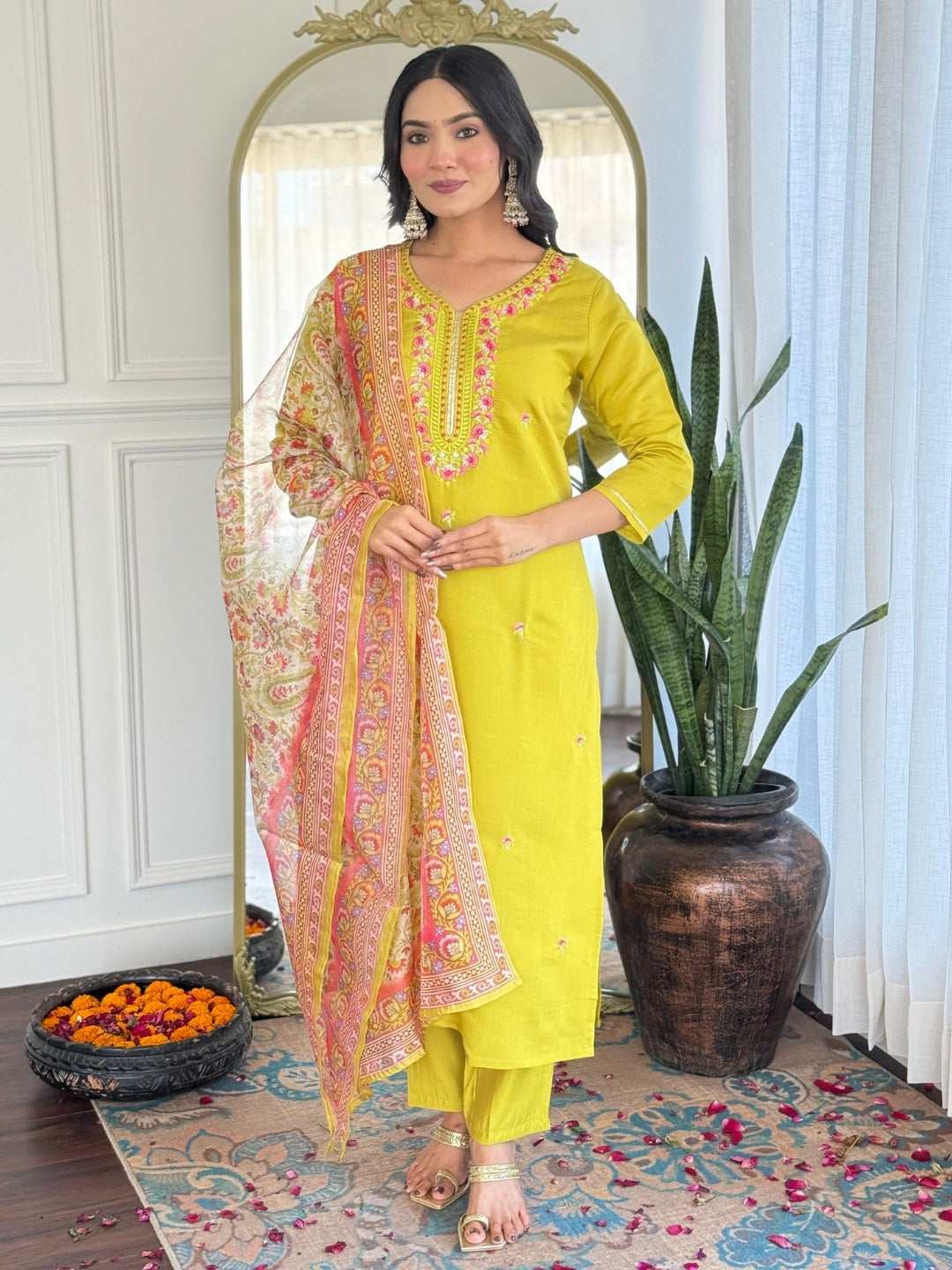 Golden Glow Viscose Silk Kurta Pant Set