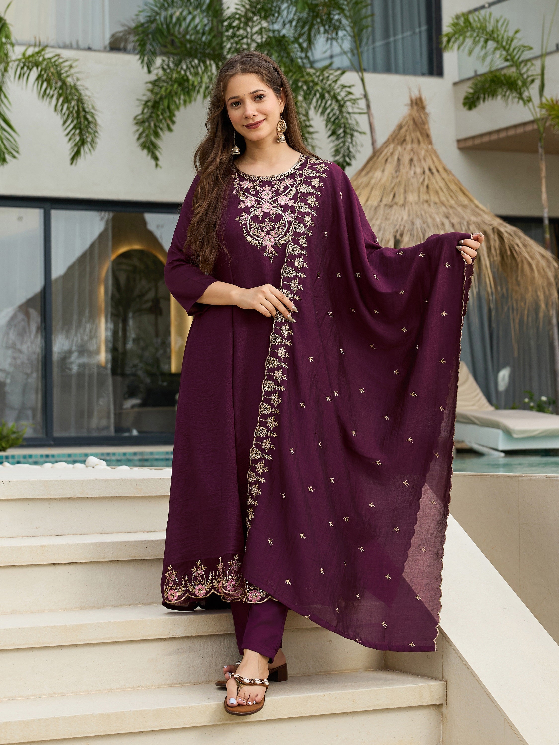 Noorika Plum Embroidered Kurta Set