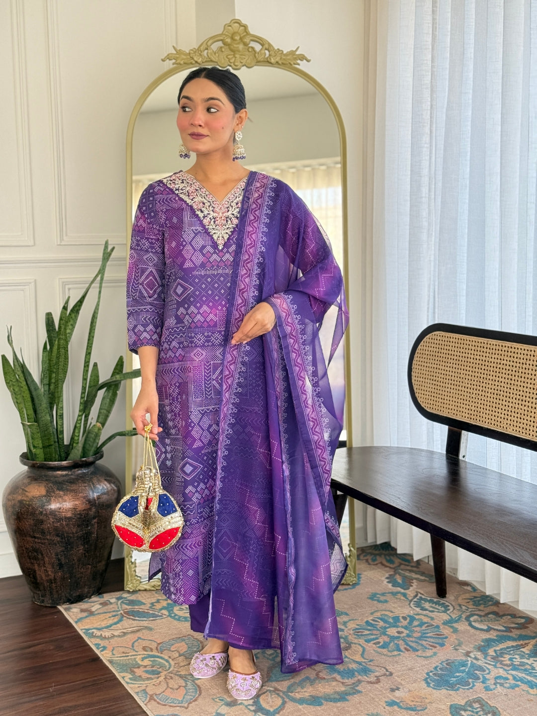 Royal Purple Geometric Print Salwar Suit Set