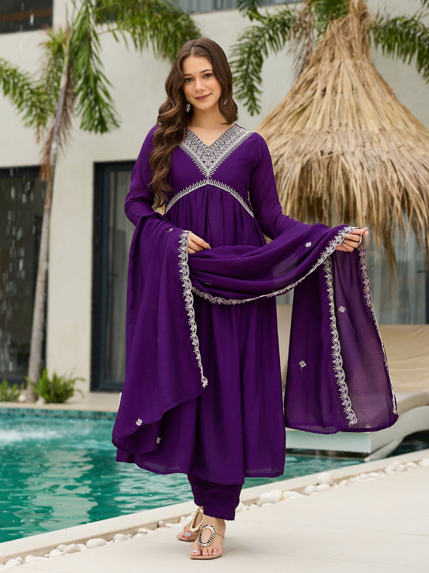 Royal Wine Embroidered Kurta Pant