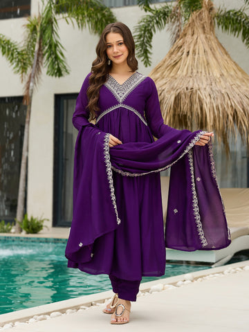 Royal Wine Embroidered Kurta Pant