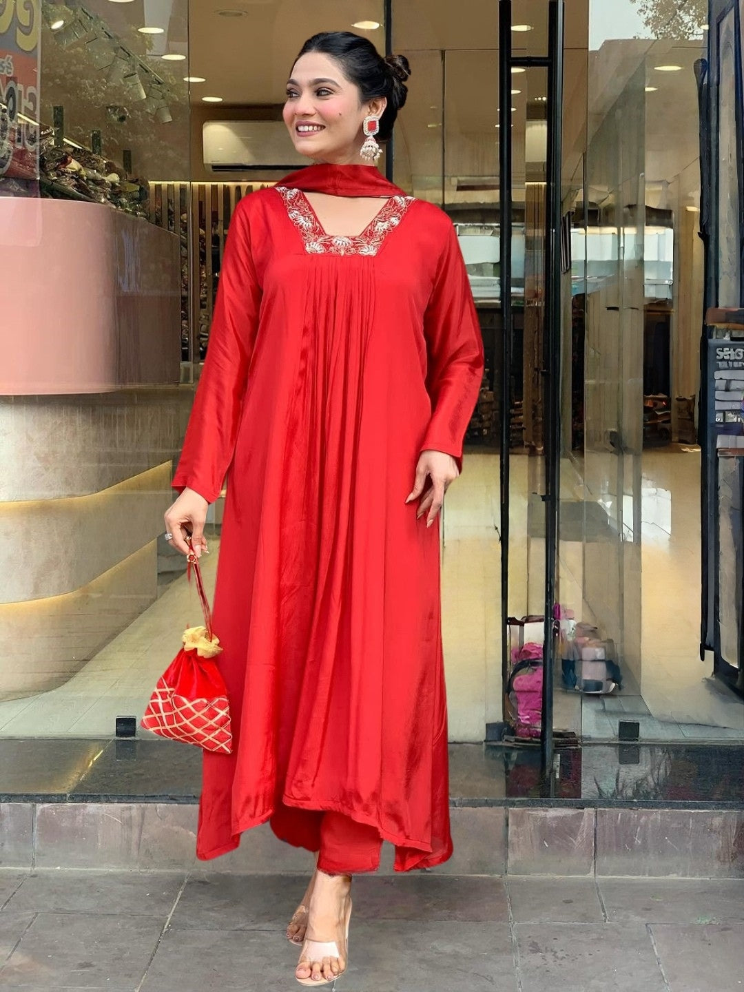 Gulnaar Crimson Grace Red Kurta Pant