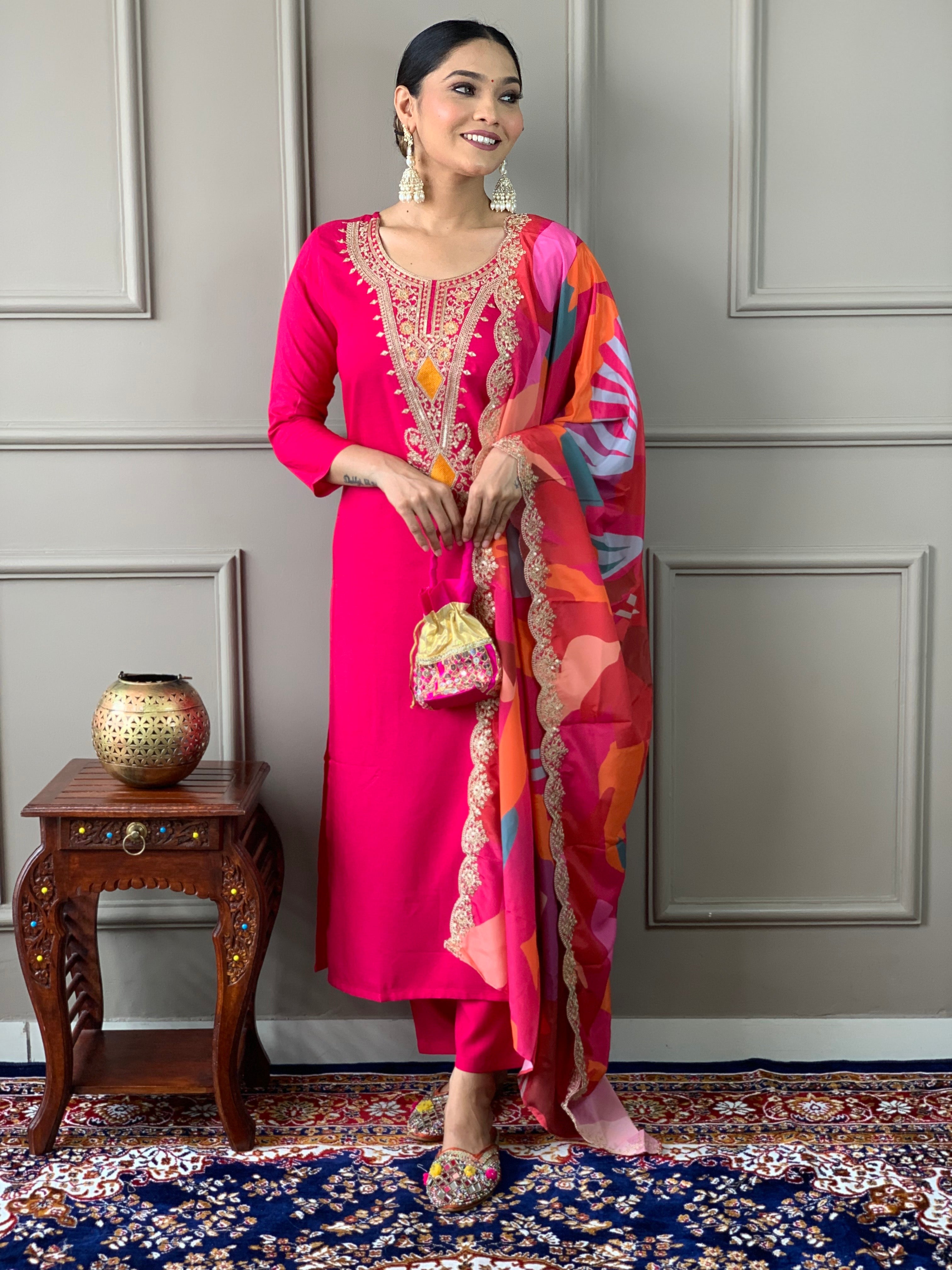 Pink Embroidered Kurta Set