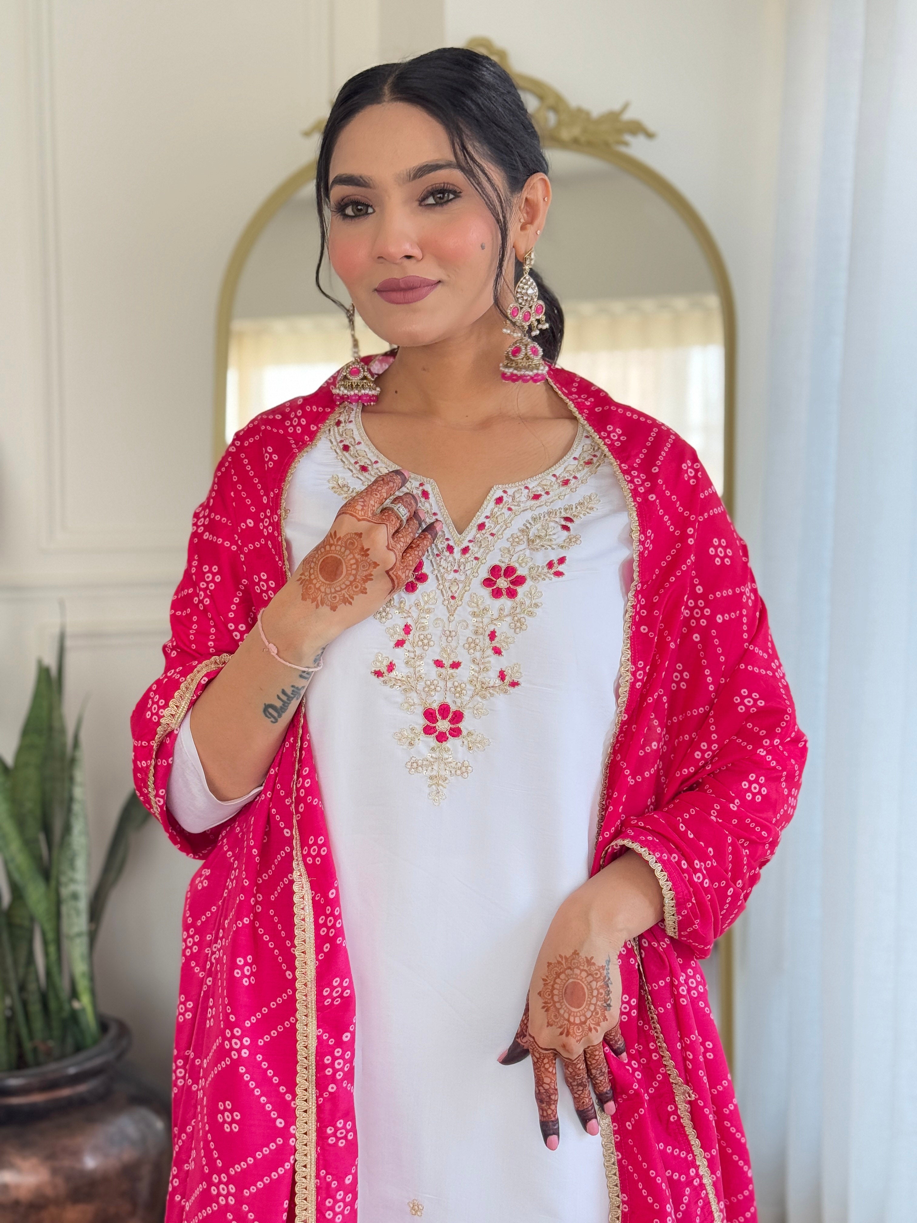 White Embroidered Kurta Pant Set