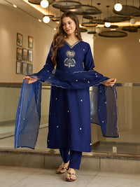 Royal Navy Blue Solid Straight Salwar Suit Set