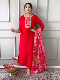 Red Floral Dupatta Kurta Pant Set