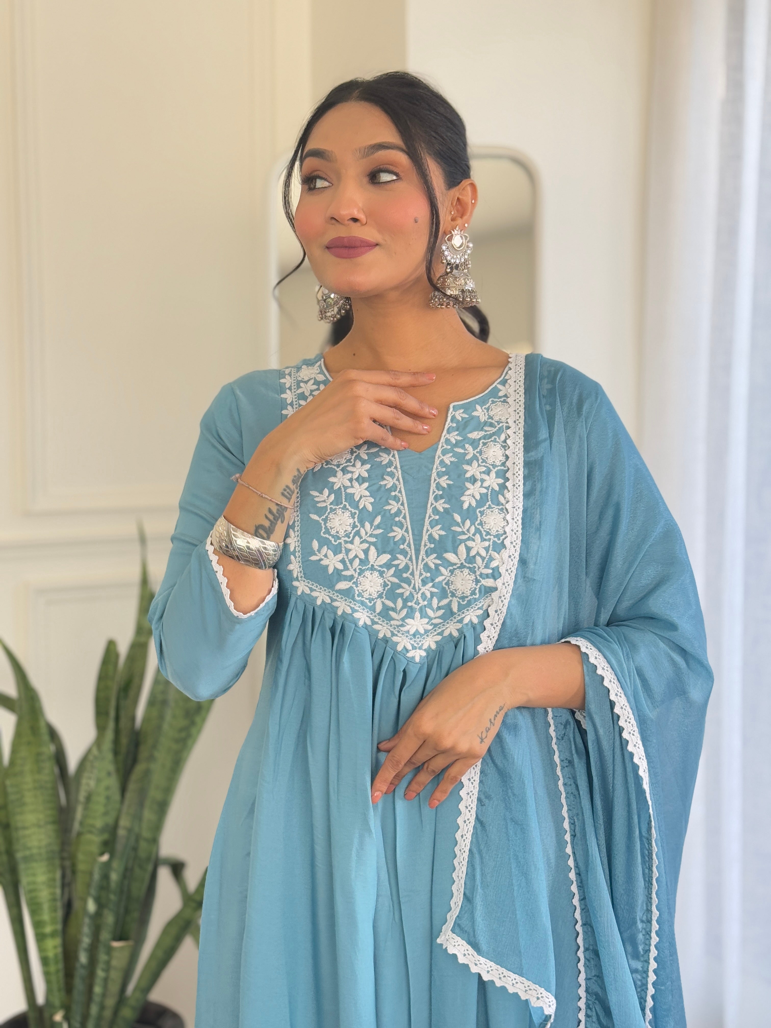 Sky Whisper Vichitra Kurta Pant Set