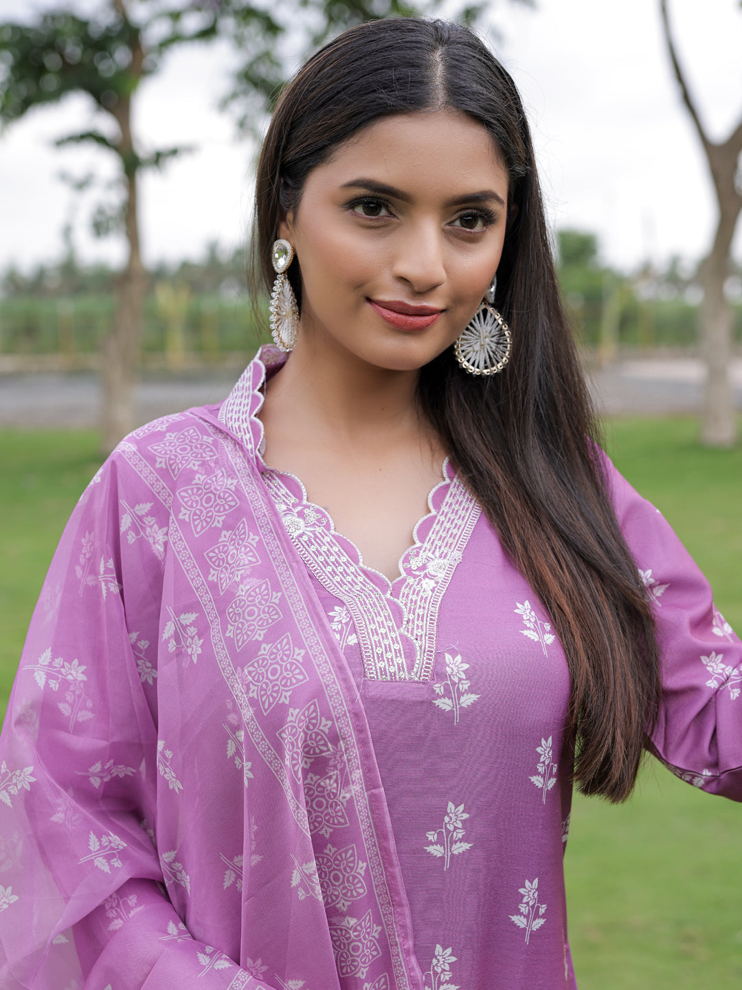 Mauve Embroidered Kurta Pant Set