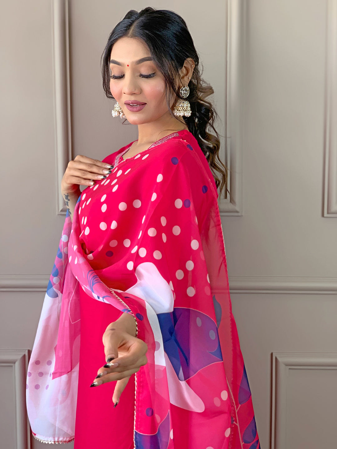 Rani Pink Embroidered Kurta Pant