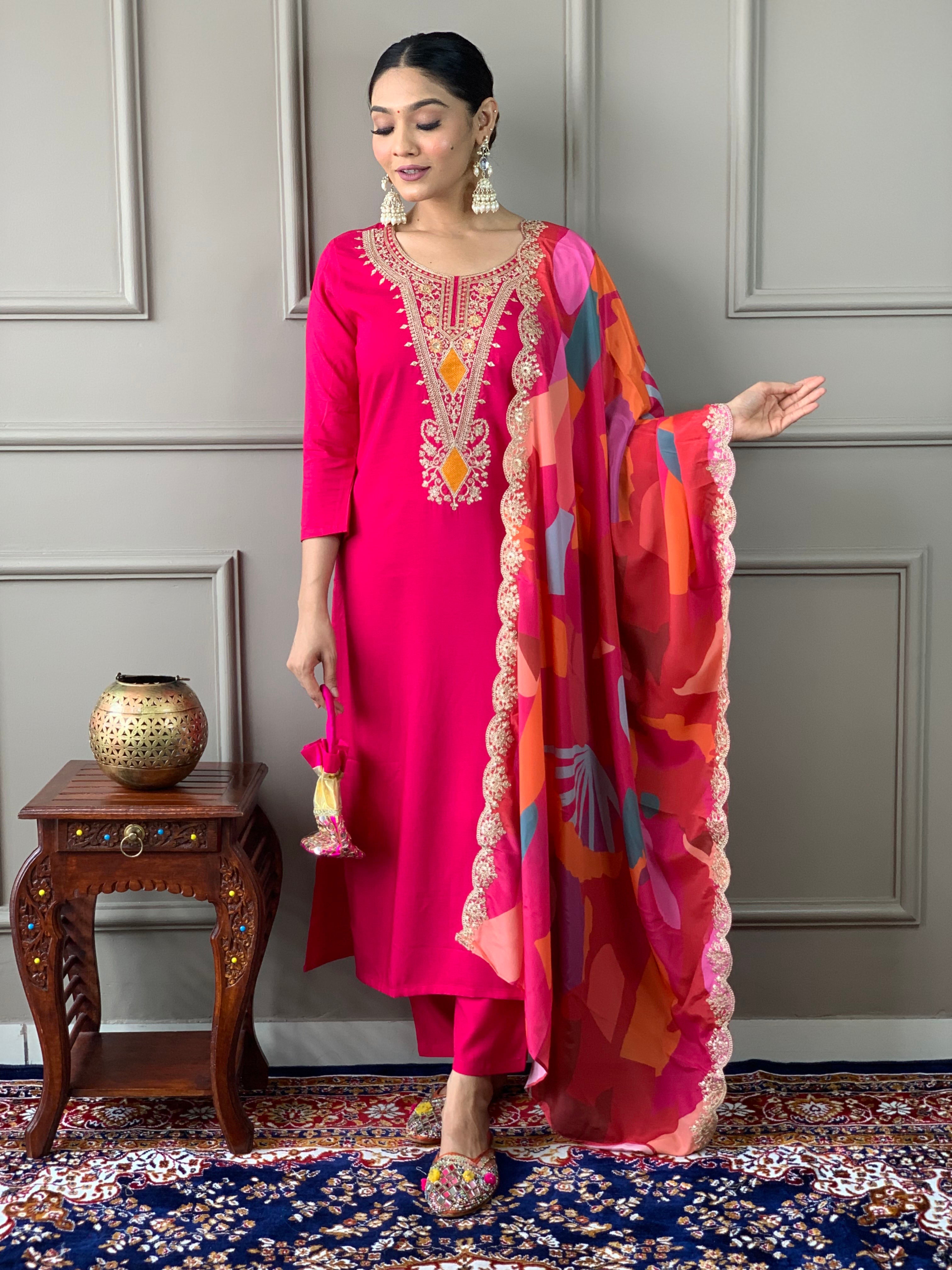 Pink Embroidered Kurta Set