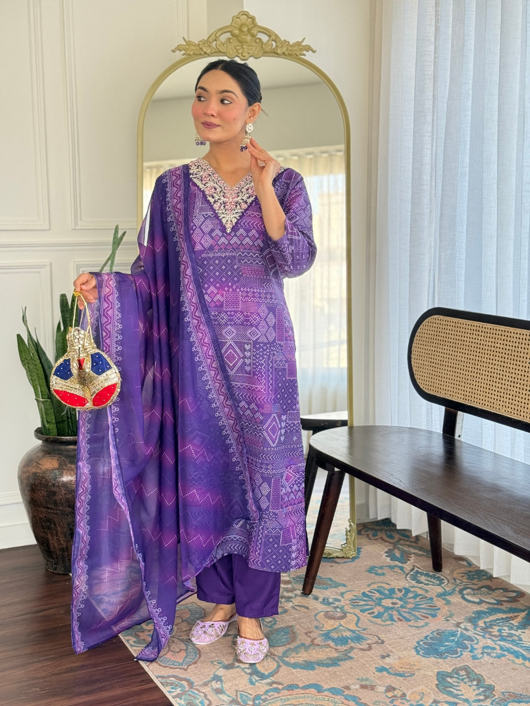 Royal Purple Geometric Print Salwar Suit Set