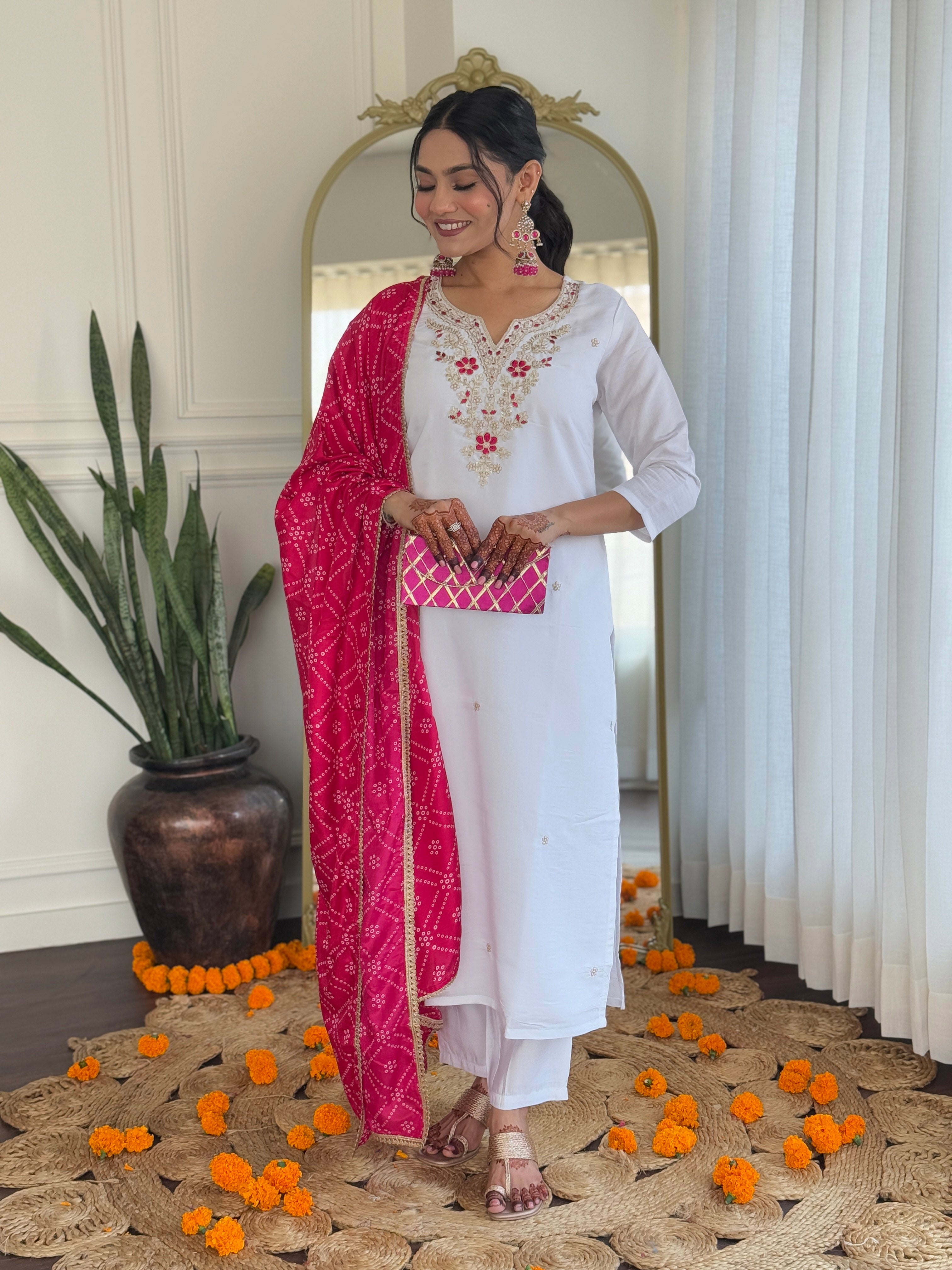 White Embroidered Kurta Pant Set