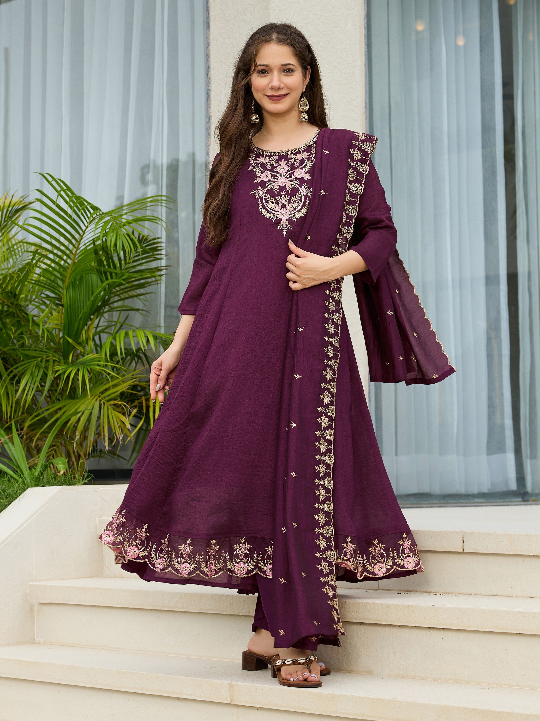 Noorika Plum Embroidered Kurta Set