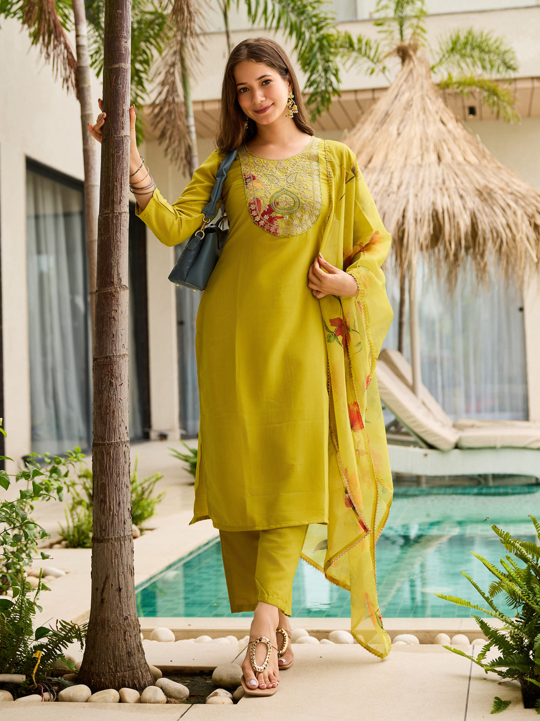 Sunshine Grace Yellow Viscose Silk Suit Sets