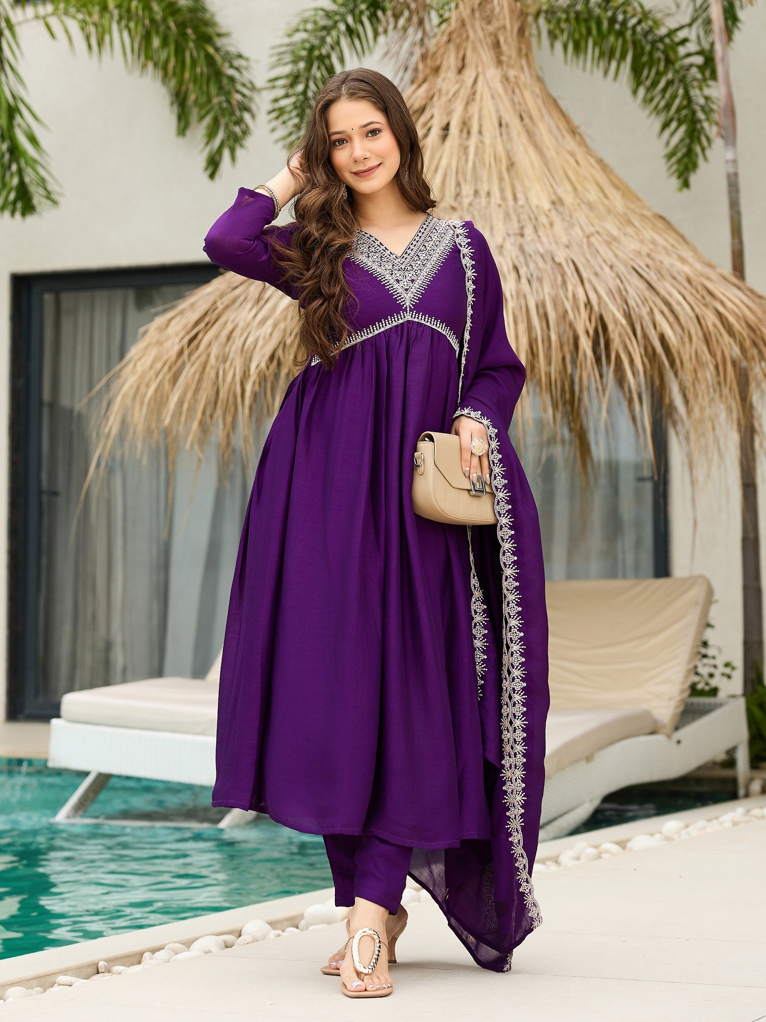 Royal Wine Embroidered Kurta Pant