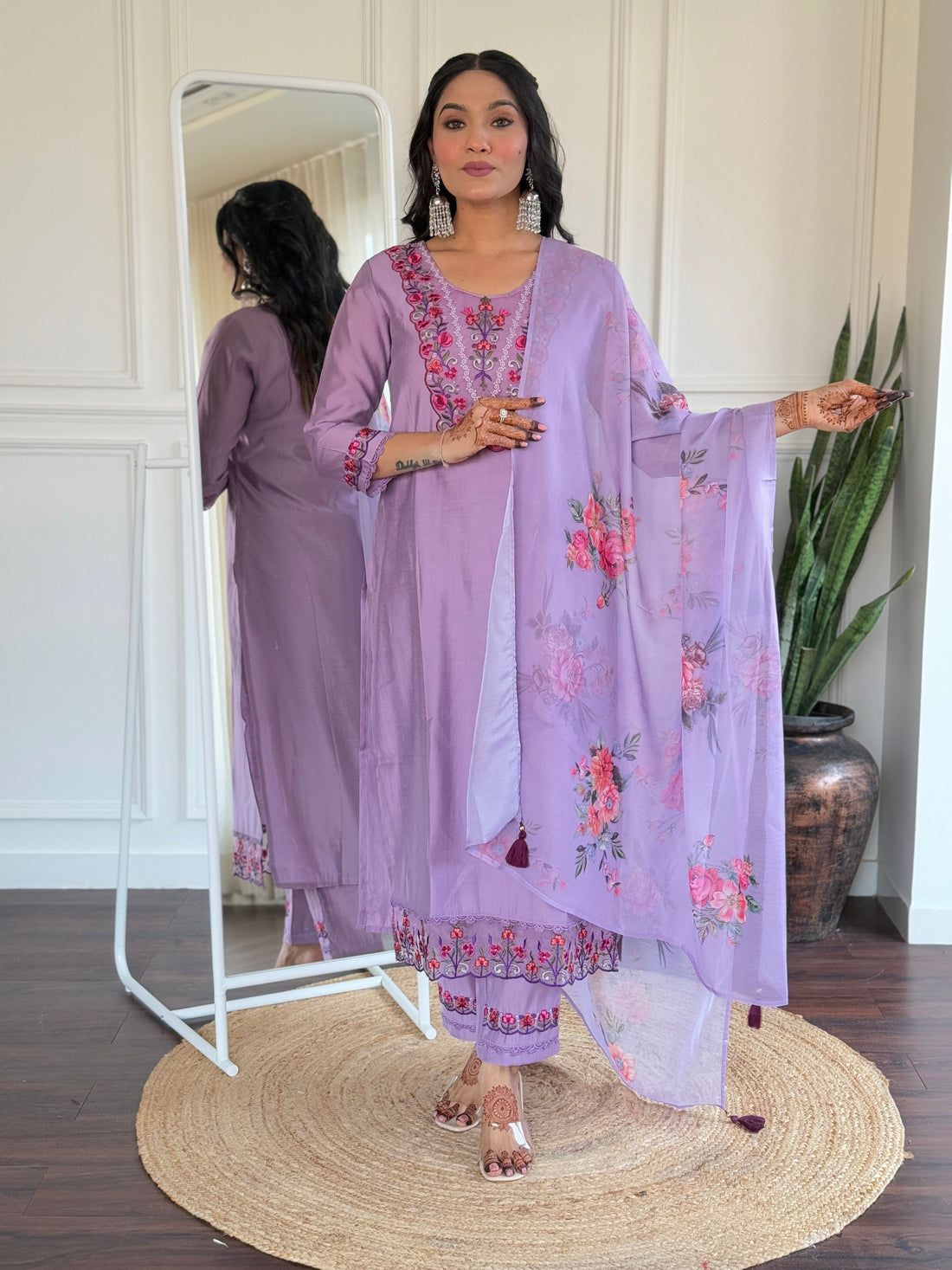 Purple Bloom Embroidered Kurta Pant Set