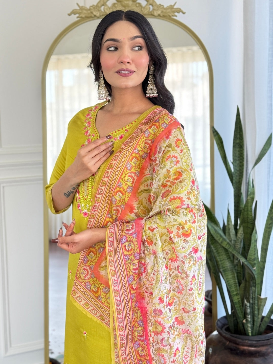 Golden Glow Viscose Silk Kurta Pant Set