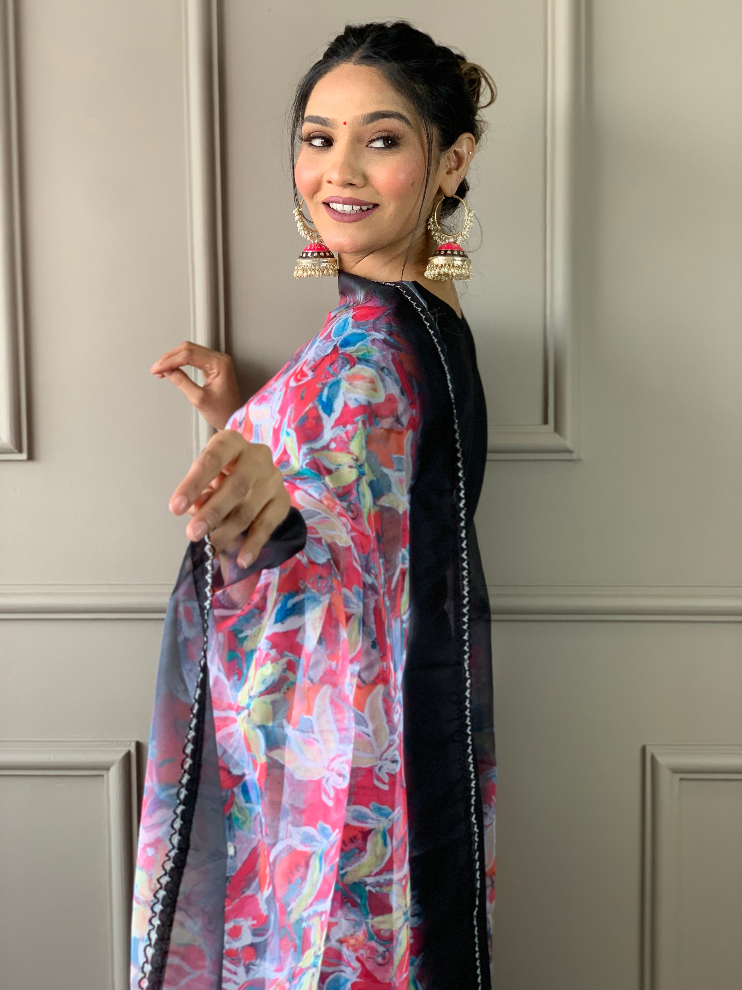 Midnight Black Floral Kurta Set