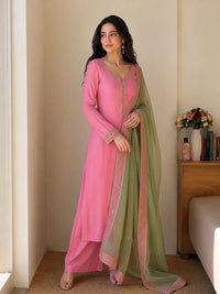 Blush Pink Jacquard Work Embroidered Kurta Pant Set