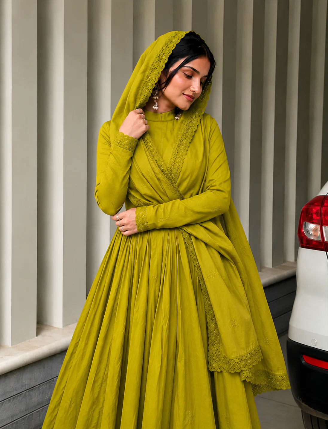 Premium Olive Mustard Green Anarkali Suit Set