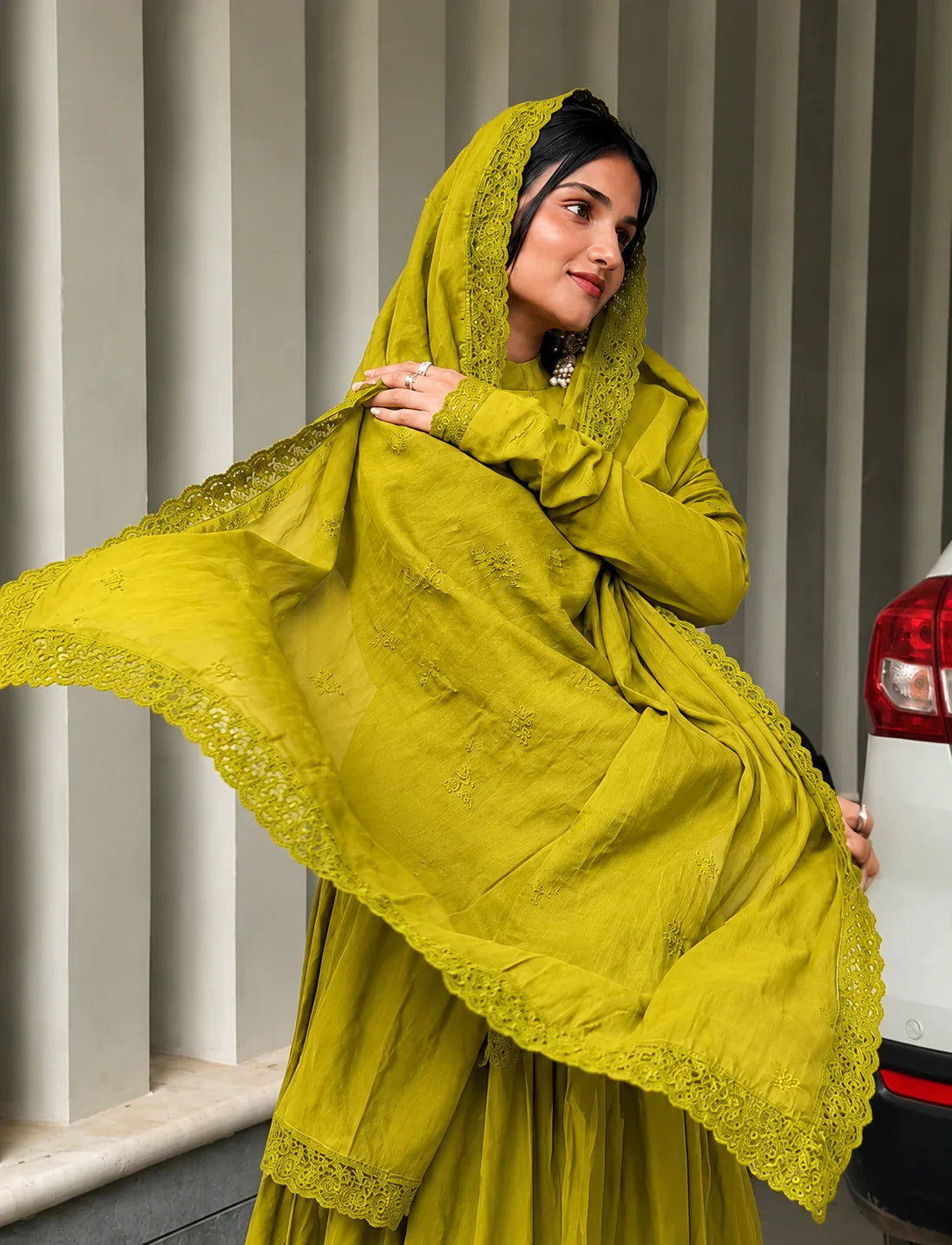 Premium Olive Mustard Green Anarkali Suit Set