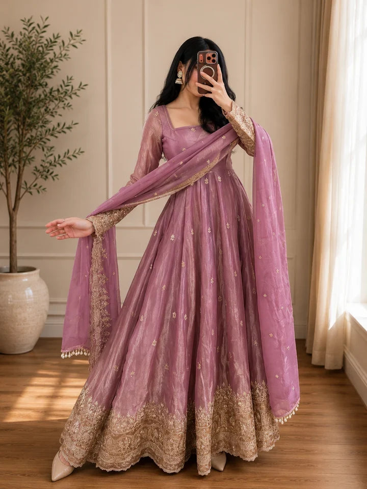 Peach Blossom Elegant Fandy Silk Anarkali Suit Set