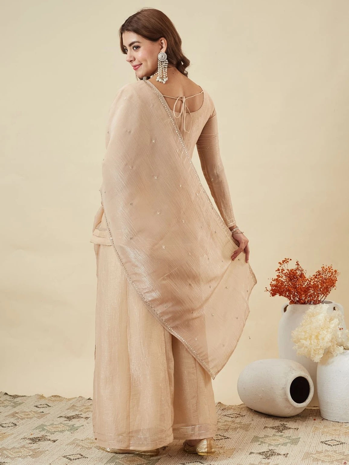 Cream Embroidered Sharara Suit Set