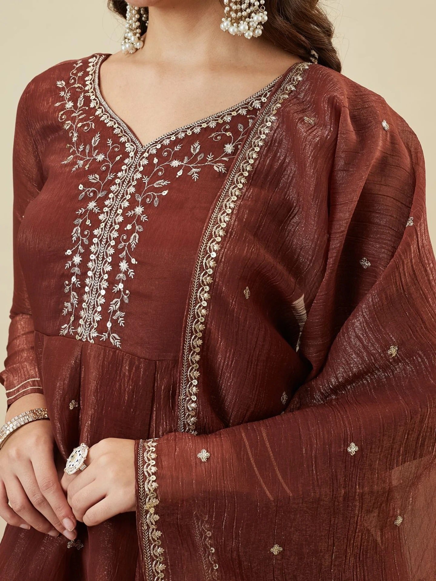 Maroon Embroidered Sharara Suit Set
