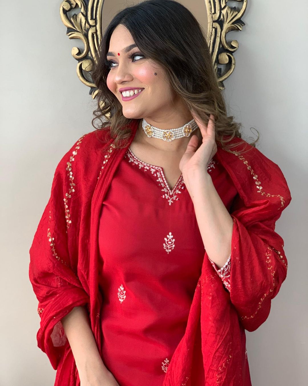 Ruby Red Embroidered Kurta Set