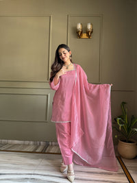 Pink Zardosi Crunchy Silk Patiala Suit Set