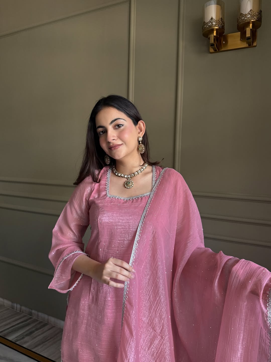 Pink Zardosi Crunchy Silk Patiala Suit Set