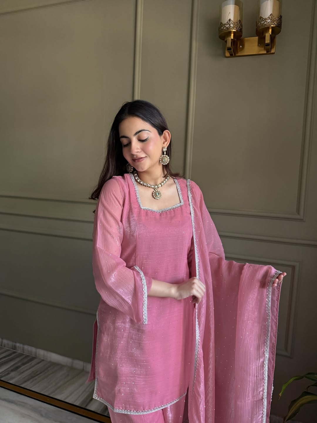Pink Zardosi Crunchy Silk Patiala Suit Set