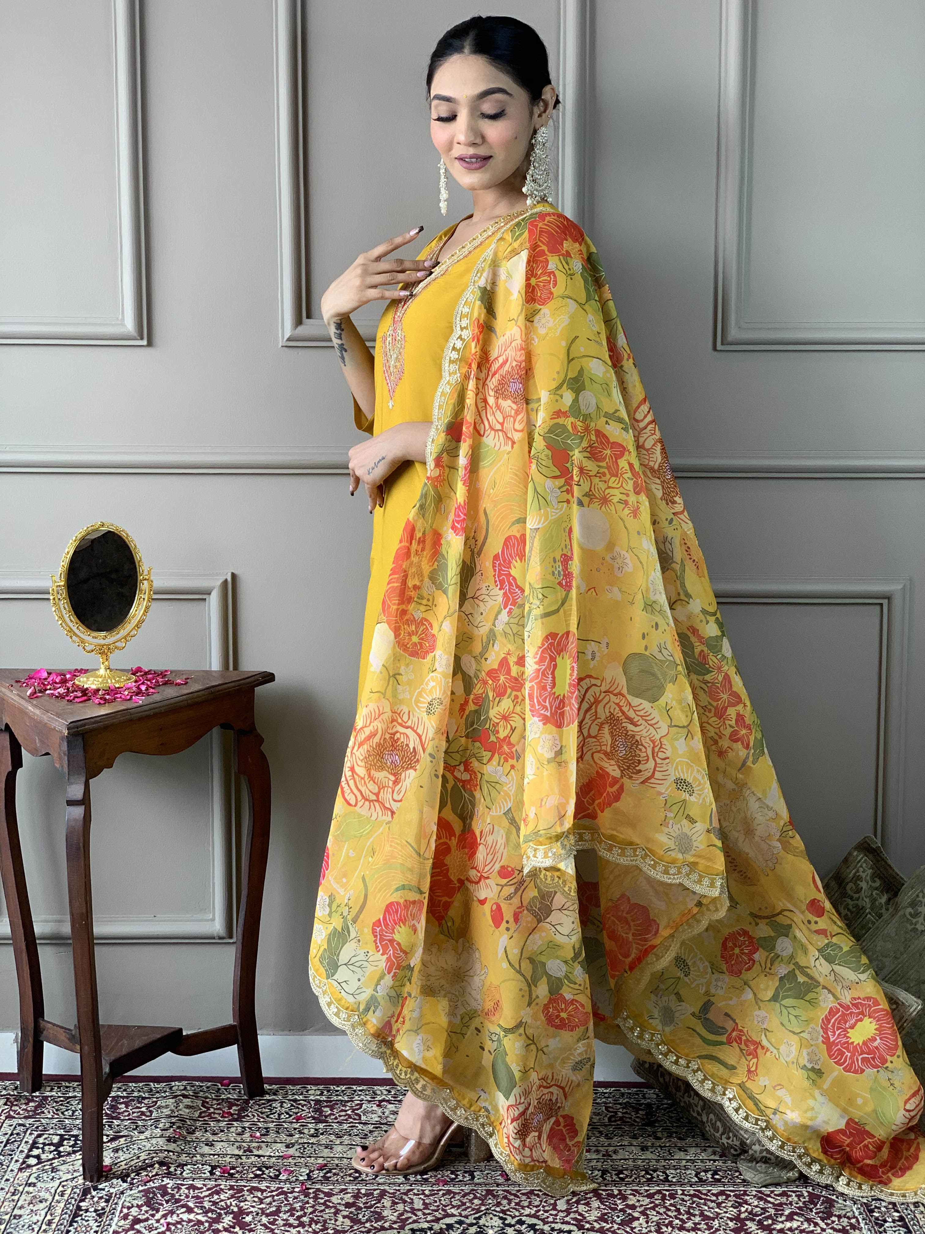 Zafrina Mustard Chanderi Suit Set