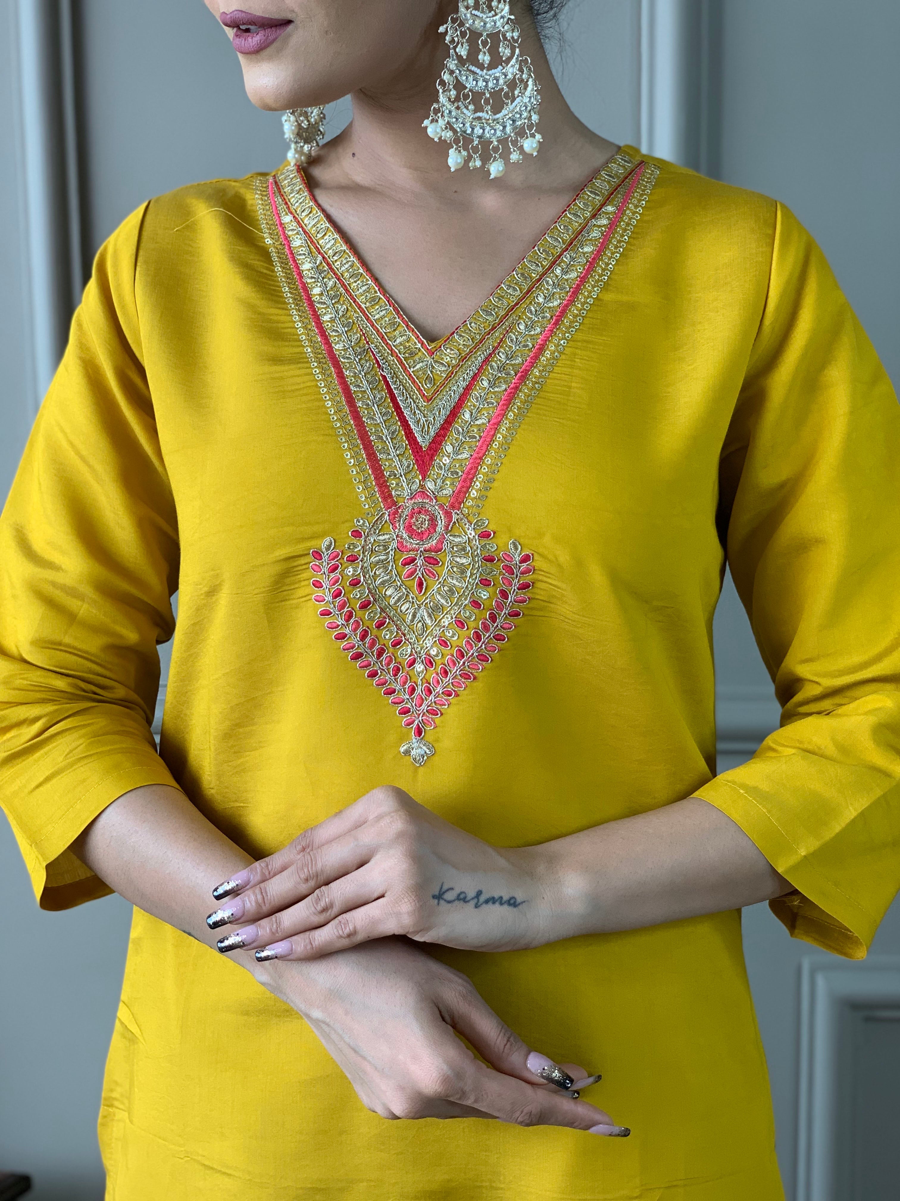 Zafrina Mustard Chanderi Suit Set